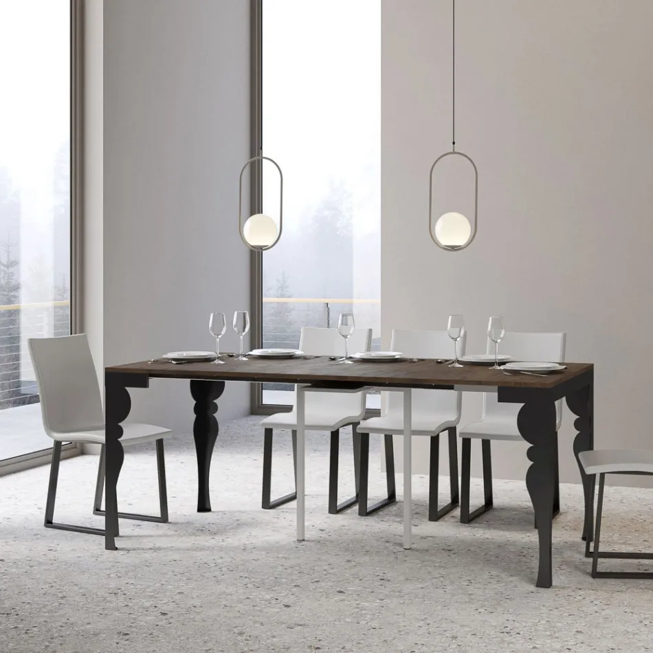 Moderní rozšiřitelná konzole z antracitového dřeva a kovu Made in Italy - Sassone Viadurini