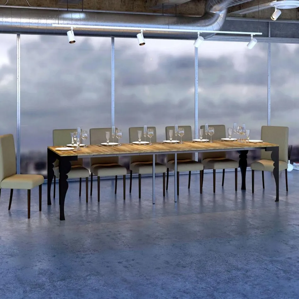 Moderní rozšiřitelná konzole z antracitového dřeva a kovu Made in Italy - Sassone Viadurini