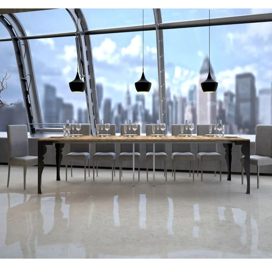 Moderní rozšiřitelná konzole z antracitového dřeva a kovu Made in Italy - Sassone Viadurini