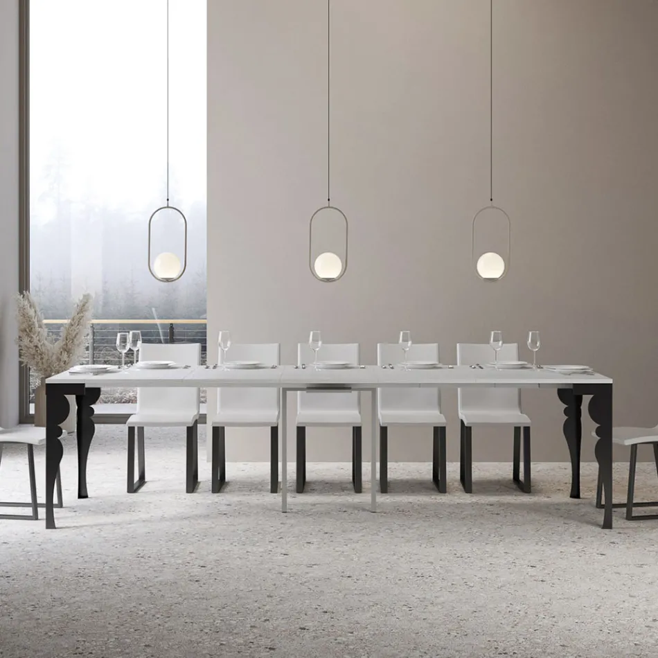 Moderní rozšiřitelná konzole z antracitového dřeva a kovu Made in Italy - Sassone Viadurini