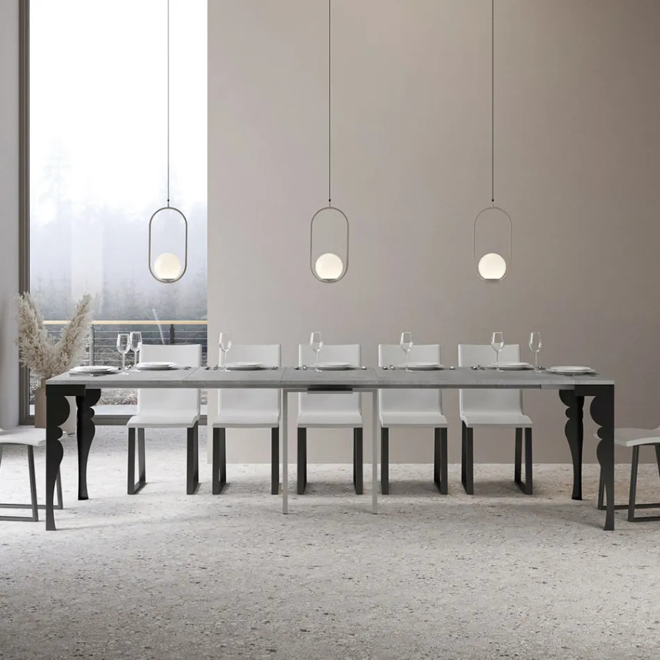 Moderní rozšiřitelná konzole z antracitového dřeva a kovu Made in Italy - Sassone Viadurini