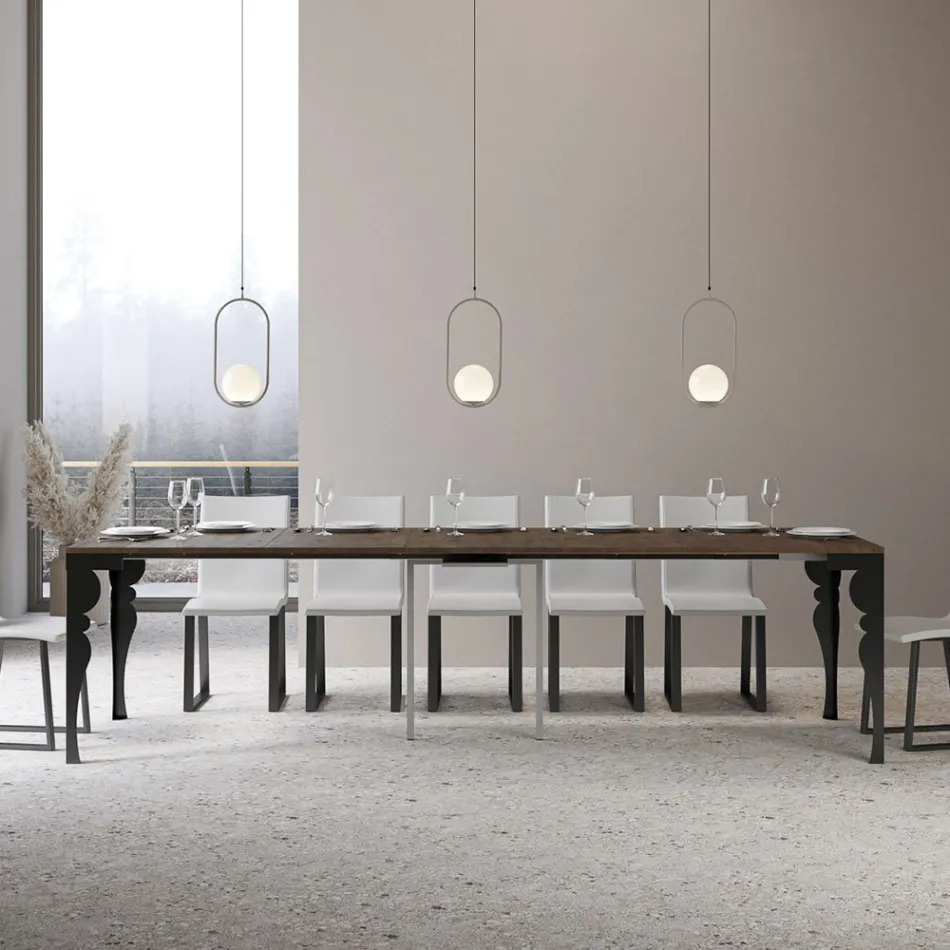 Moderní rozšiřitelná konzole z antracitového dřeva a kovu Made in Italy - Sassone Viadurini