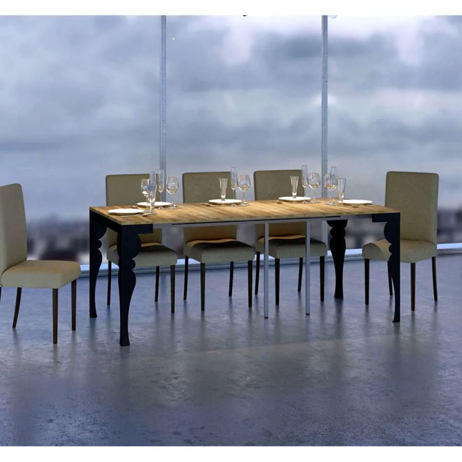 Moderní rozšiřitelná konzole z antracitového dřeva a kovu Made in Italy - Sassone Viadurini