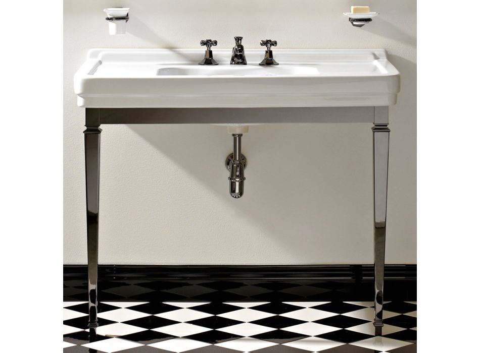 105 cm Vintage bílá keramická koupelna s nohama, vyrobeno v Itálii - Marwa Viadurini