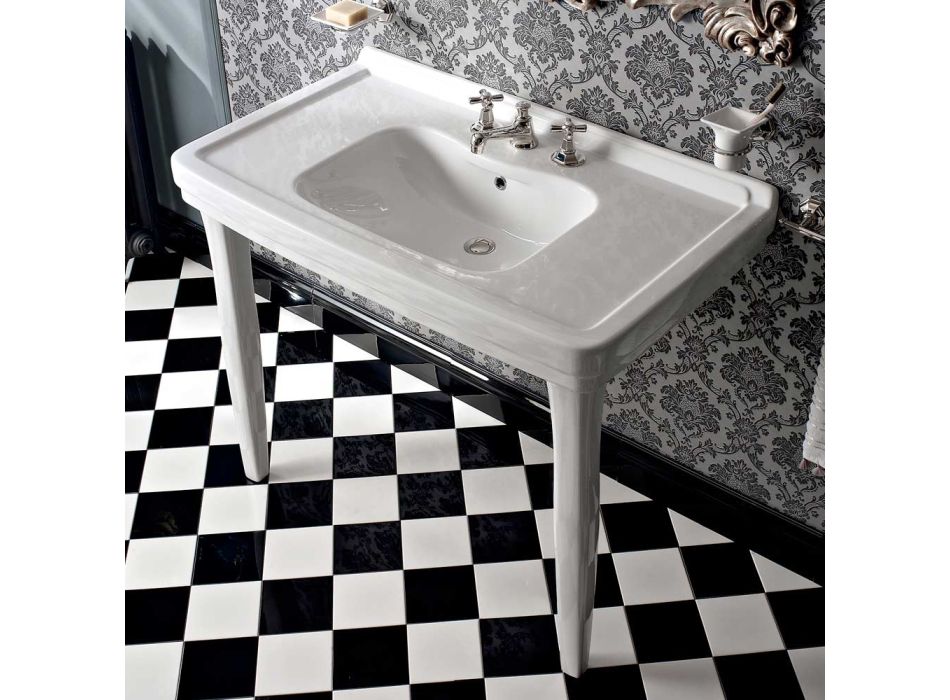 Vintage koupelnová konzola 105 cm v bílé keramice s nožičkami, Made in Italy - Marwa Viadurini