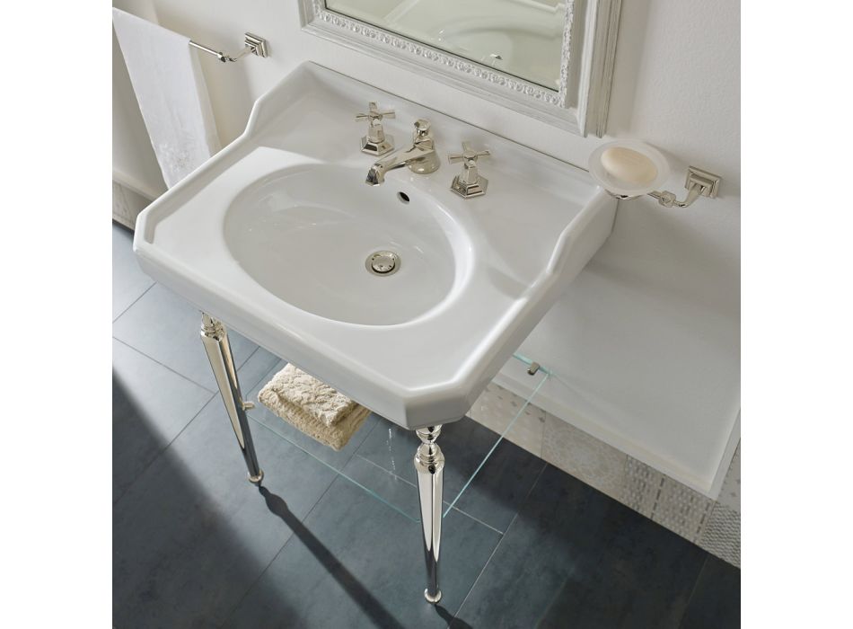 Keramická koupelnová konzola s kovovými nohami vyrobená v Itálii Nausica Viadurini