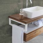 Závěsná koupelnová konzola v provedení Teak a Hi Macs® s úložnou zásuvkou - Rodolfo Viadurini