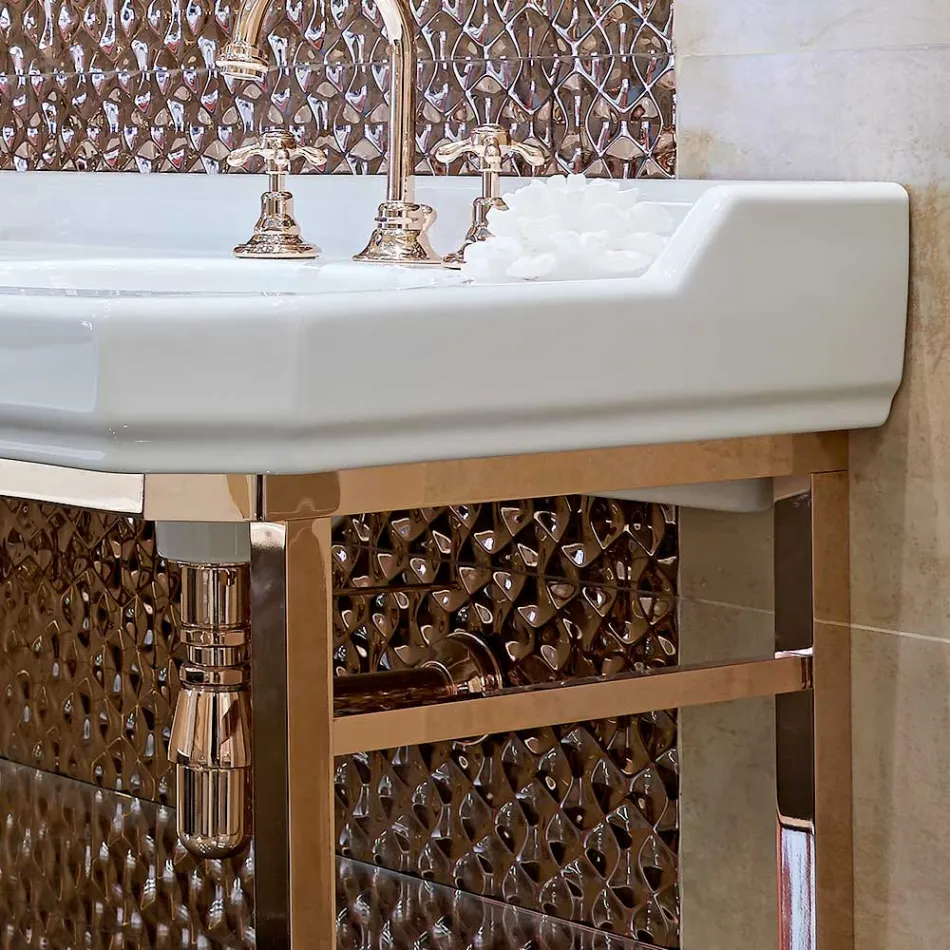 Koupelnová konzole L 135 cm s dvojitou miskou v keramice s nohama - Nausica Viadurini