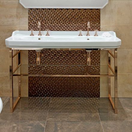 Koupelnová konzole L 135 cm s dvojitou miskou v keramice s nohama - Nausica Viadurini