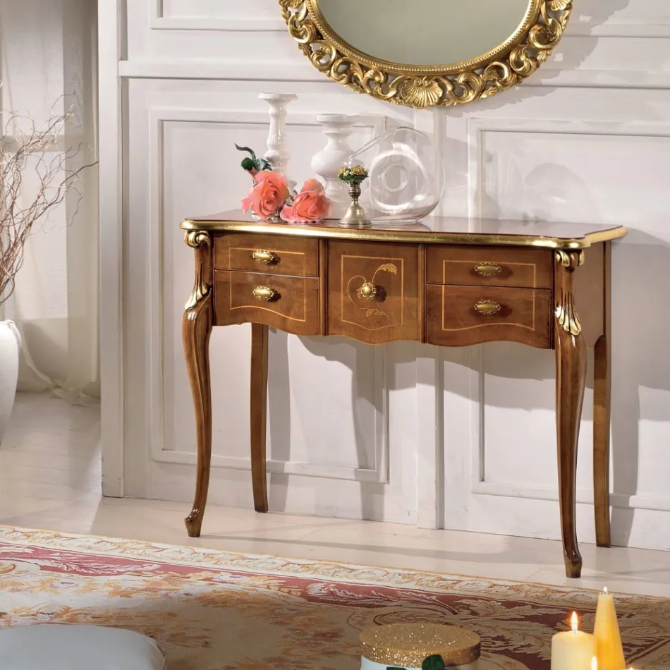 Klasická dřevěná konzole 3 nebo 5 luxusních zásuvek Made in Italy - London Viadurini