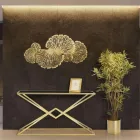 Konzola se strukturou ze zlatého kovu a horní částí z černého skla - Eritrea Viadurini