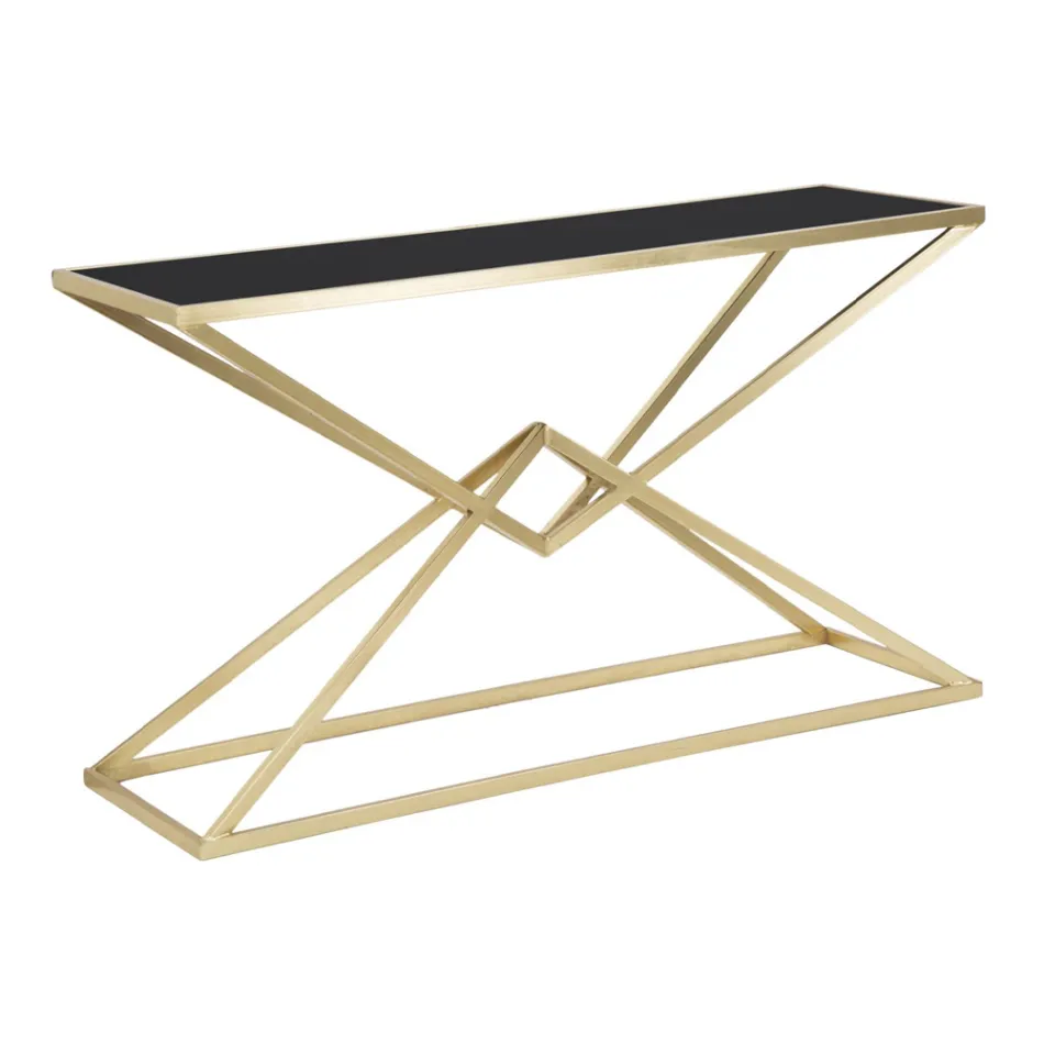 Konzola se strukturou ze zlatého kovu a horní částí z černého skla - Eritrea Viadurini