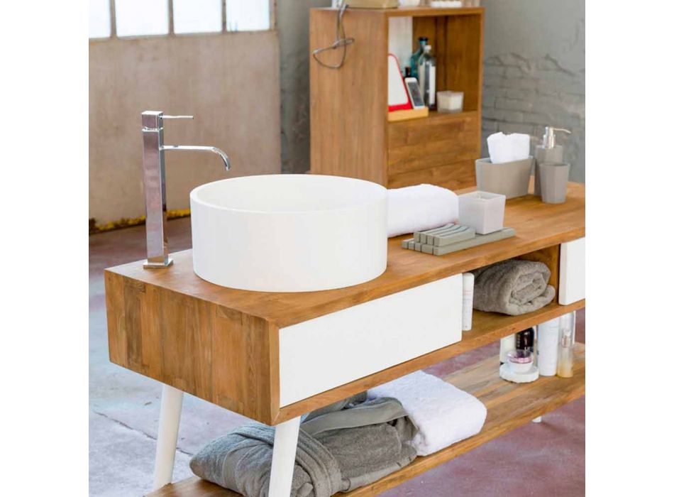 Moderní koupelnová konzola z teakového dřeva v přírodním teaku Pistoia Viadurini