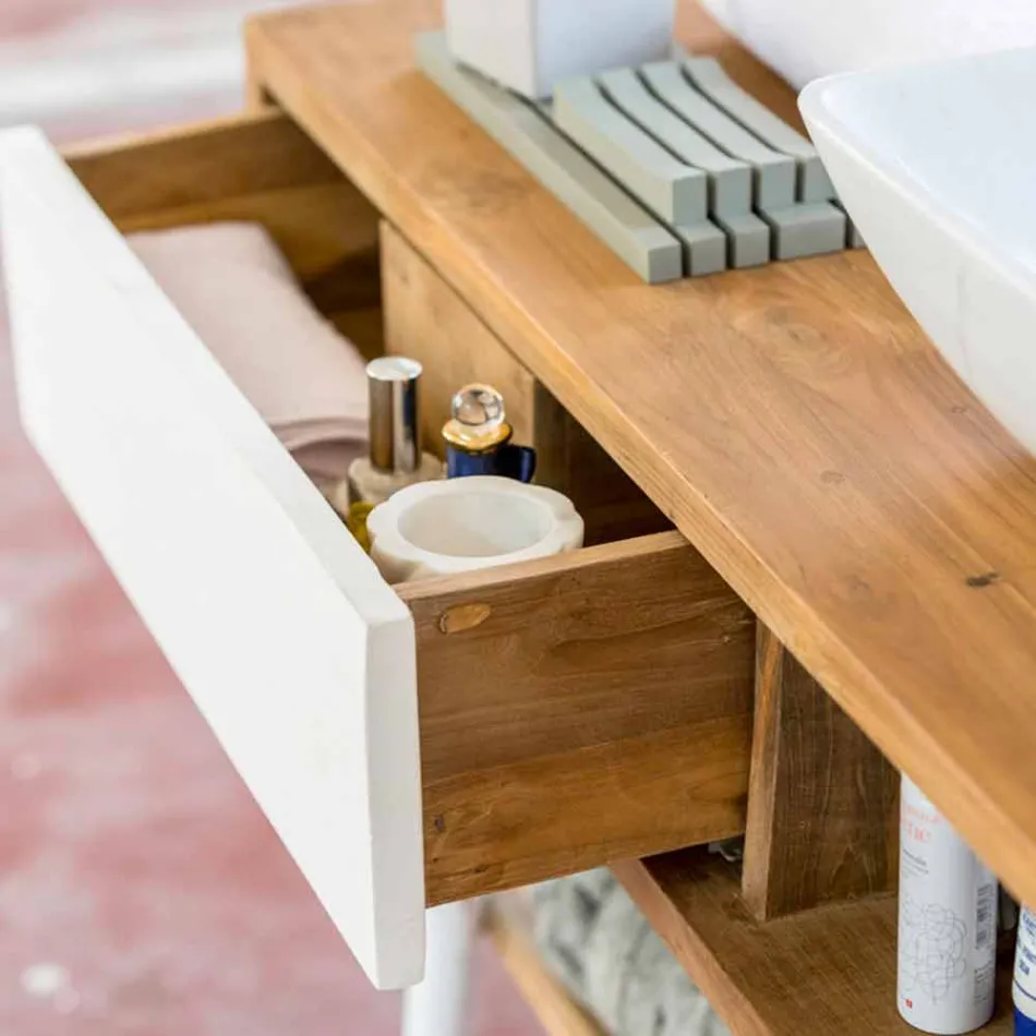 Moderní koupelnová konzola z teakového dřeva v přírodním teaku Pistoia Viadurini