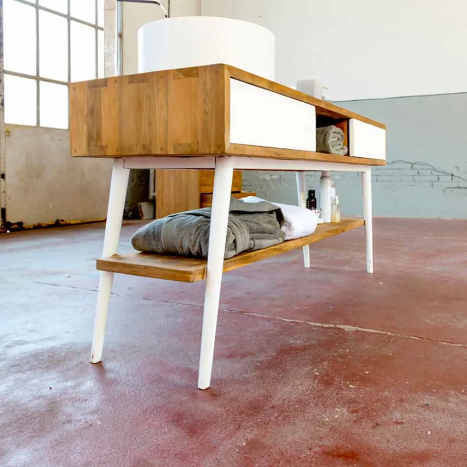 Moderní koupelnová konzola z teakového dřeva v přírodním teaku Pistoia Viadurini