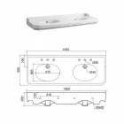 Koupelnová konzole L 135 cm s dvojitou miskou v keramice Vyrobeno v Itálii - Nausica Viadurini