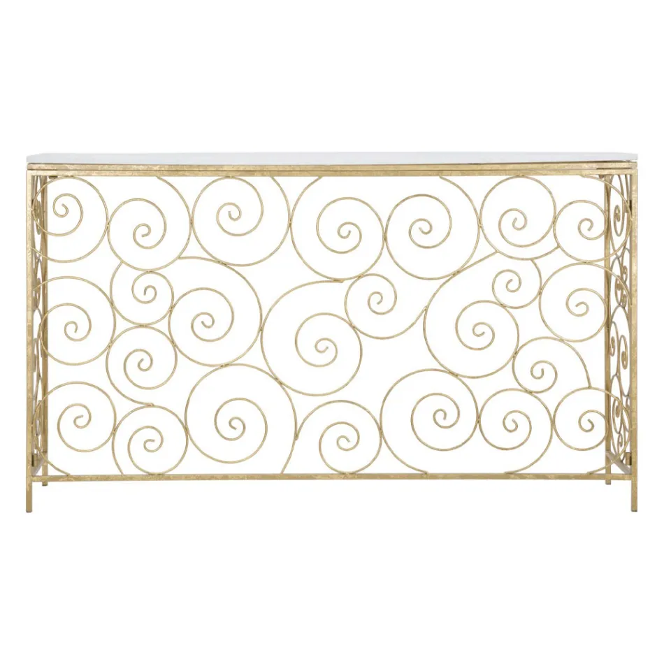 Vstupní konzola ve zlaté povrchové úpravě železa s mramorovou deskou - Carlotta Viadurini