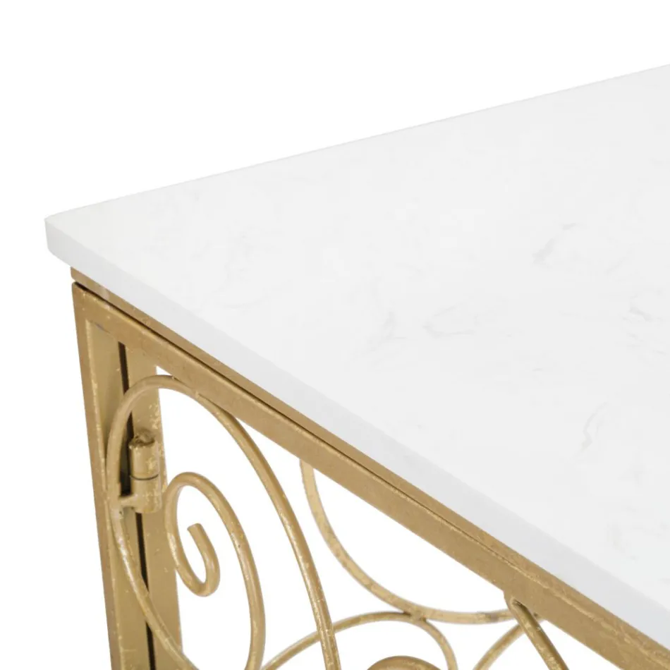 Vstupní konzola ve zlaté povrchové úpravě železa s mramorovou deskou - Carlotta Viadurini