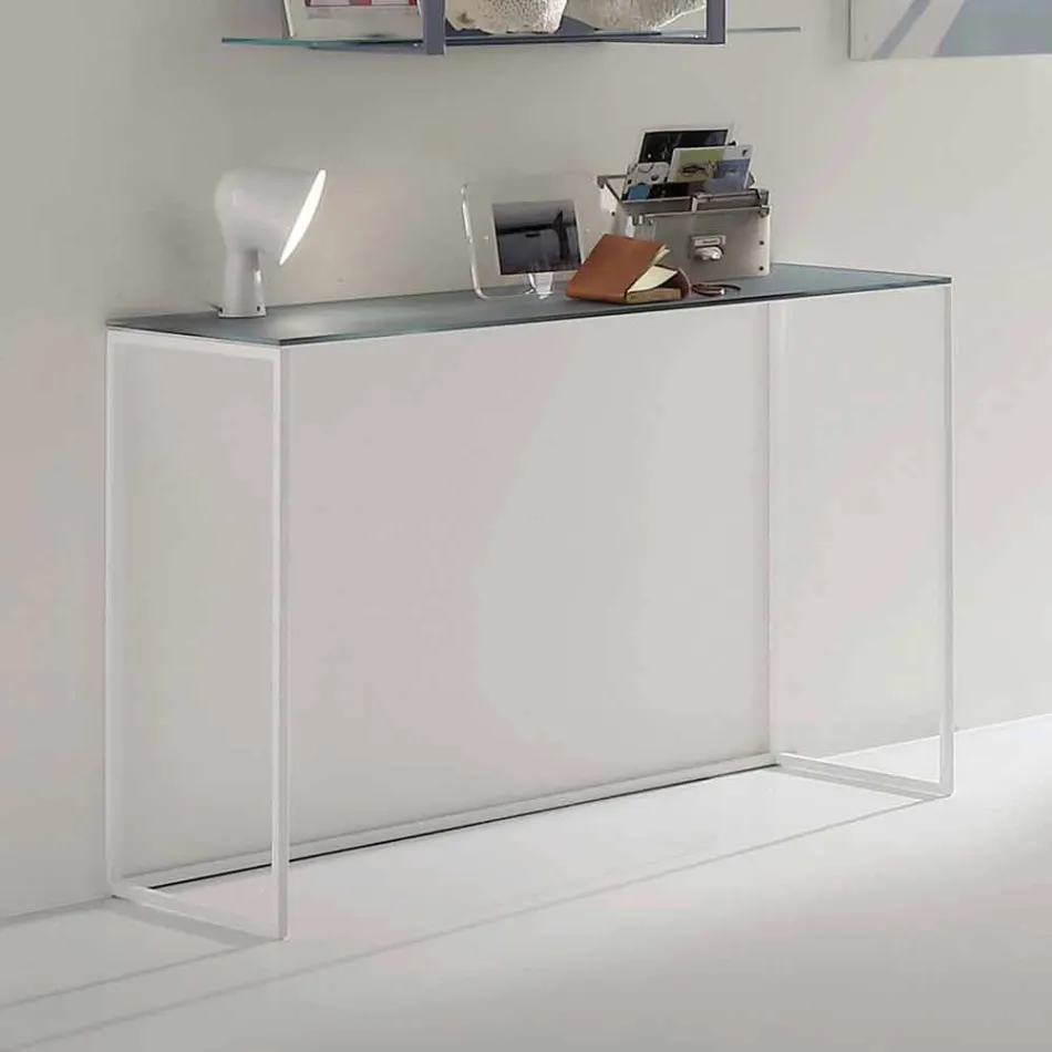 Kovová konzole do obývacího pokoje s křišťálovou deskou vyrobená v Itálii - Iridio Viadurini