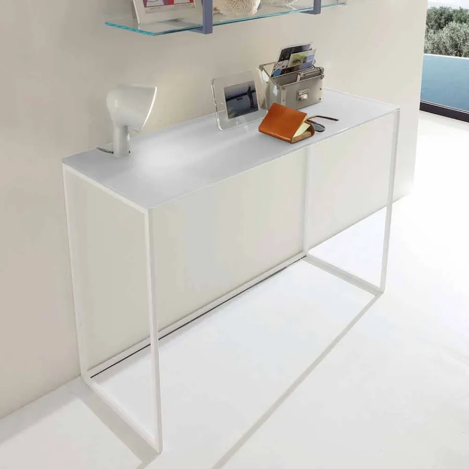 Kovová konzole do obývacího pokoje s křišťálovou deskou vyrobená v Itálii - Iridio Viadurini