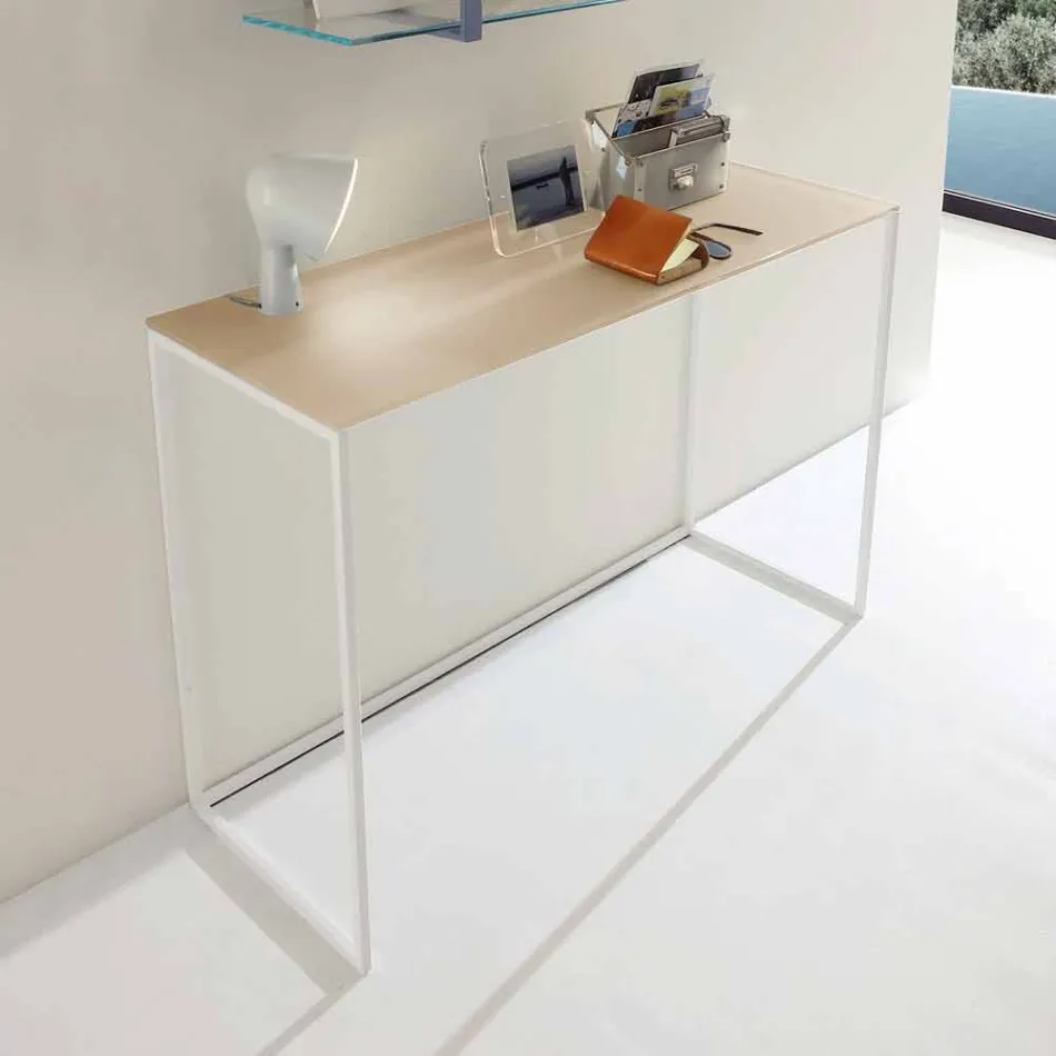 Kovová konzole do obývacího pokoje s křišťálovou deskou vyrobená v Itálii - Iridio Viadurini