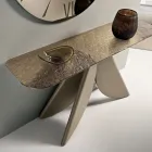 Konzolový stolek do obývacího pokoje z kovu s tepaným skleněným povrchem se stříbrným podkladem - Cristina Viadurini