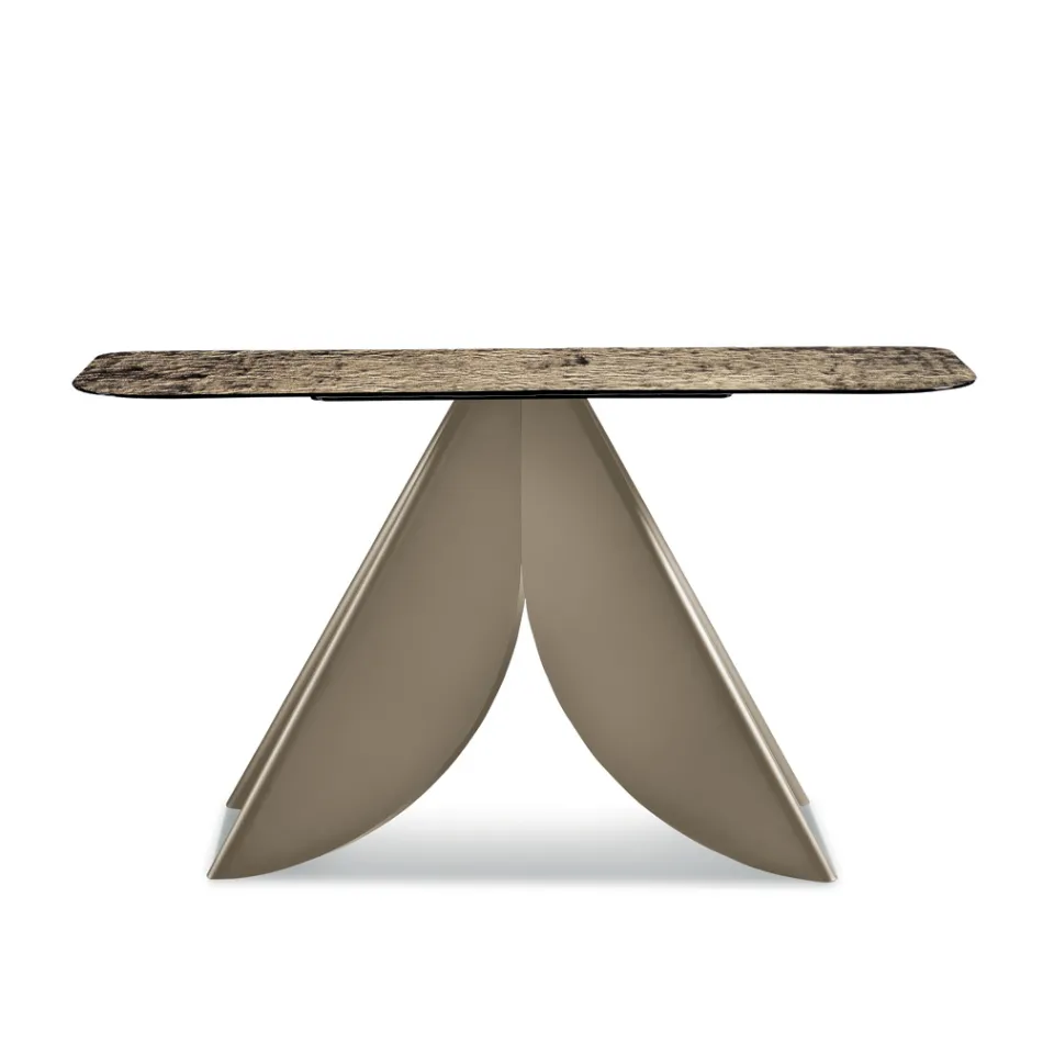 Konzolový stolek do obývacího pokoje z kovu s tepaným skleněným povrchem se stříbrným podkladem - Cristina Viadurini