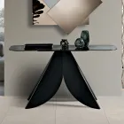 Konzolový stolek do obývacího pokoje z kovu s tepaným skleněným povrchem se stříbrným podkladem - Cristina Viadurini