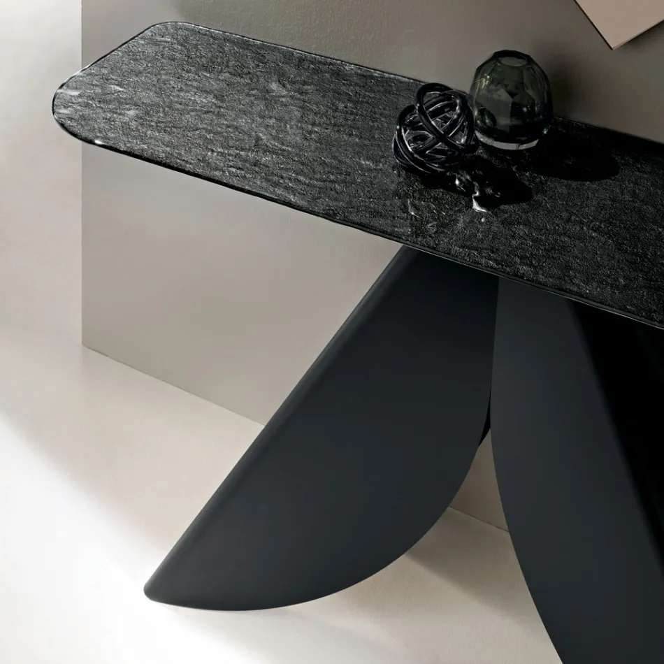 Konzolový stolek do obývacího pokoje z kovu s tepaným skleněným povrchem se stříbrným podkladem - Cristina Viadurini