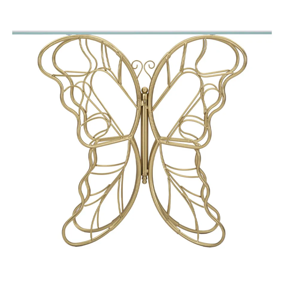 Zlatá povrchová úprava železná konzola s průhlednou skleněnou deskou - Farella Viadurini