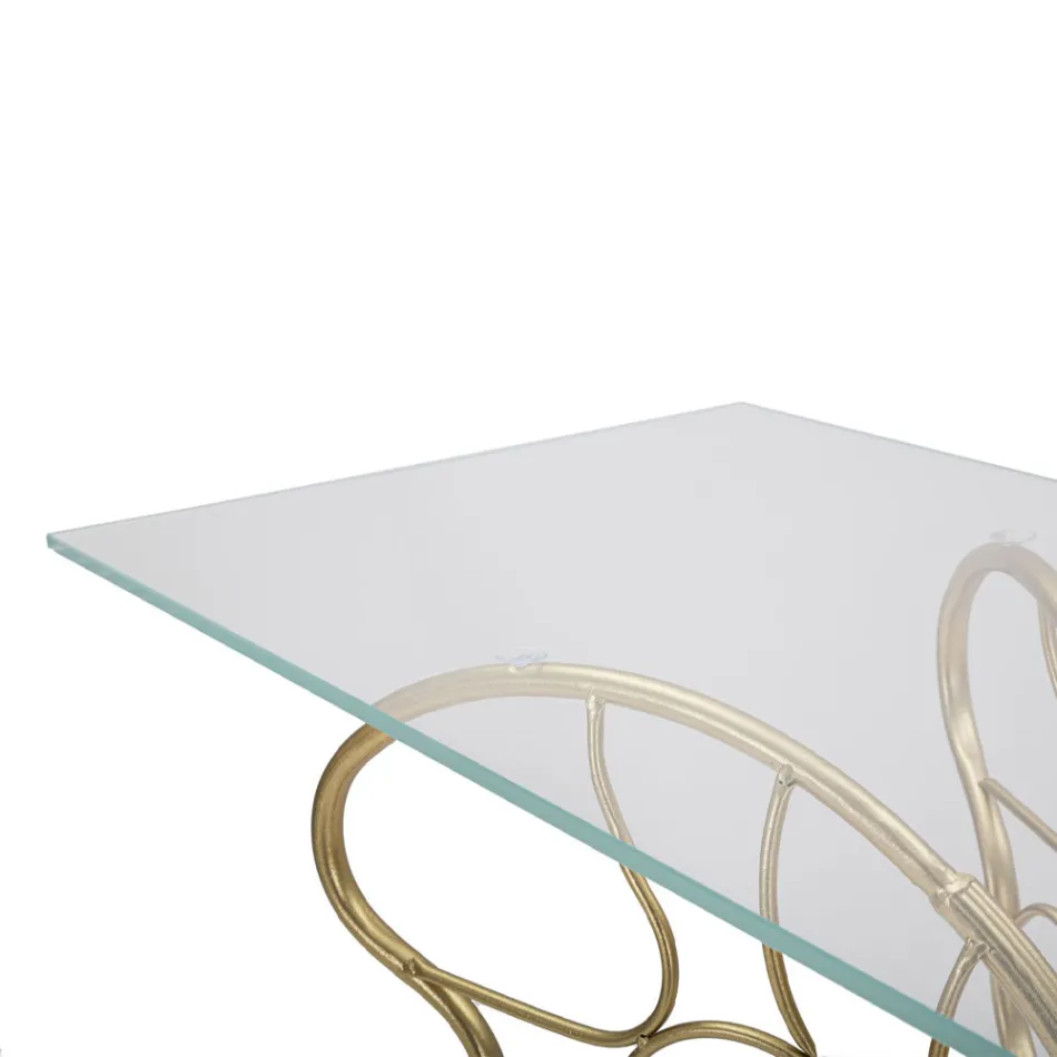 Zlatá povrchová úprava železná konzola s průhlednou skleněnou deskou - Farella Viadurini