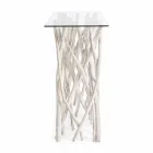 Consolle z běleného teakového dřeva a luxusní designové skleněné desky - Francesca Viadurini