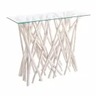 Consolle z běleného teakového dřeva a luxusní designové skleněné desky - Francesca Viadurini