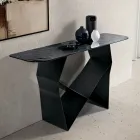 Konzolový stolek z kovu s tepanou skleněnou deskou se stříbrnou zadní stranou - Concordia Viadurini