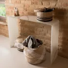 Konzolový stolek z tvrzeného zakřiveného skla o tloušťce 10 mm s mramorovým efektem - Agordo Viadurini