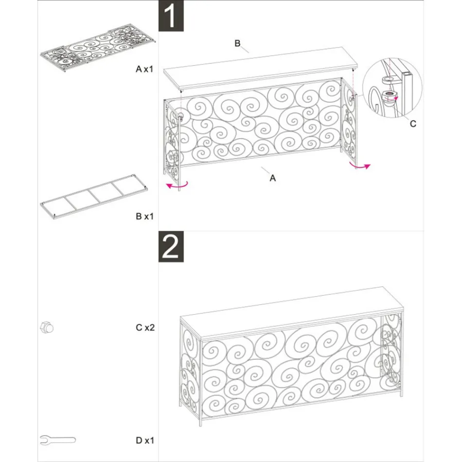 Zlatá vstupní konzola se železnou strukturou a mramorovou deskou - Carlotta Viadurini