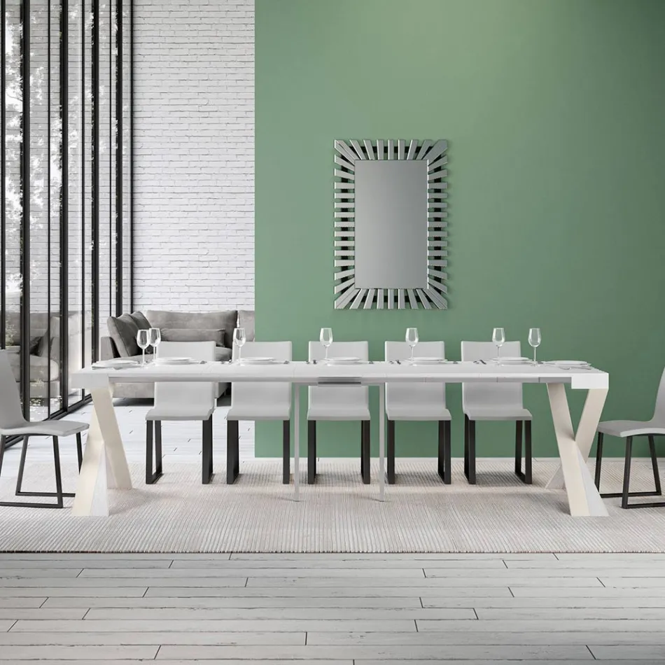 Moderní konzole rozšiřitelná na 300 cm s bílým rámem Made in Italy - Mirror Viadurini