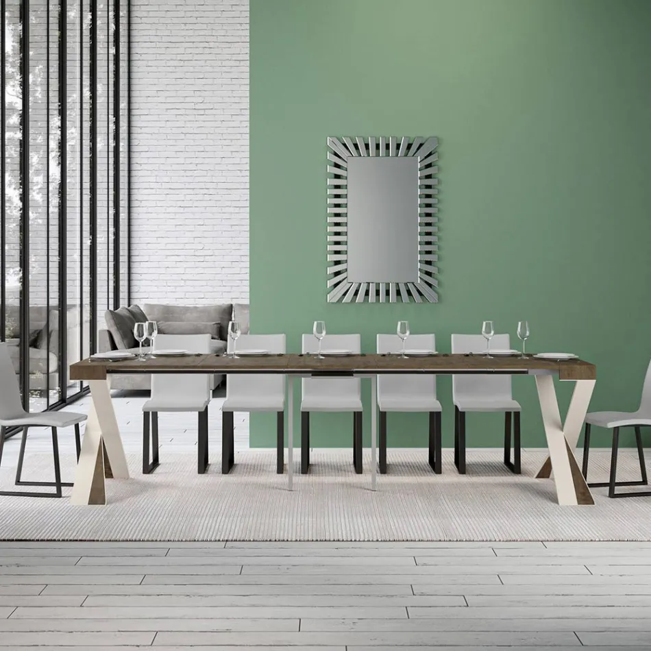 Moderní konzole rozšiřitelná na 300 cm s bílým rámem Made in Italy - Mirror Viadurini