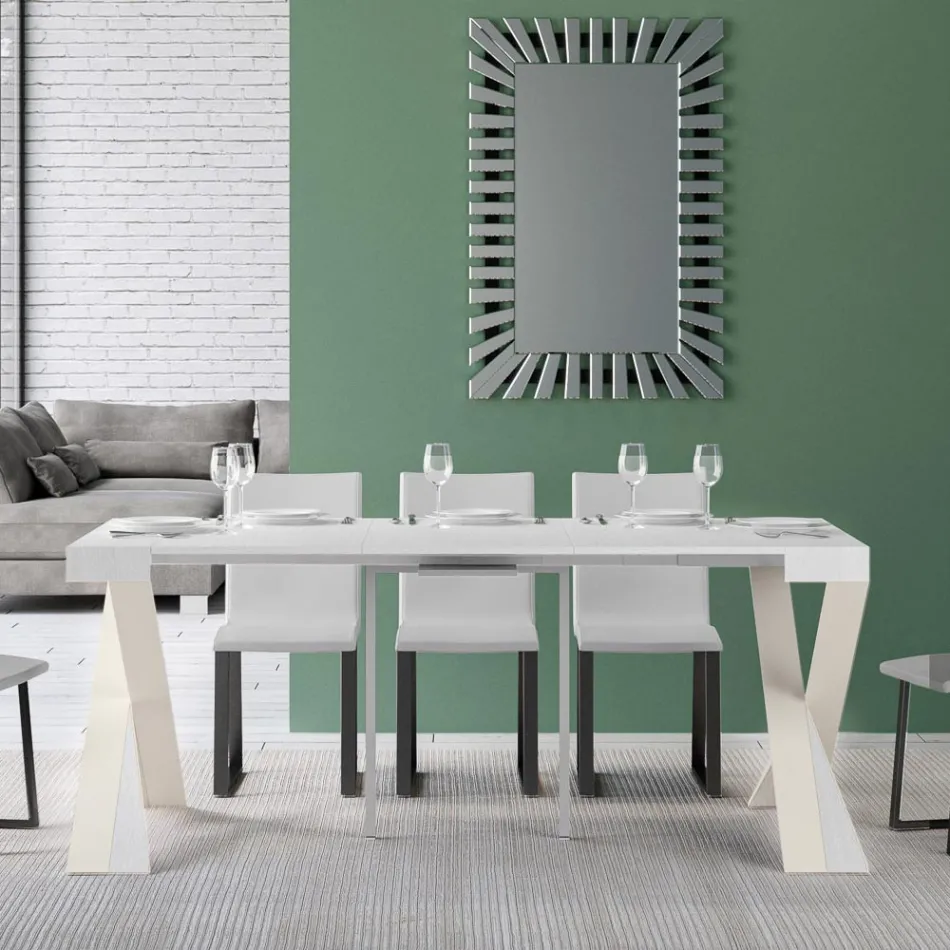 Moderní konzole rozšiřitelná na 300 cm s bílým rámem Made in Italy - Mirror Viadurini