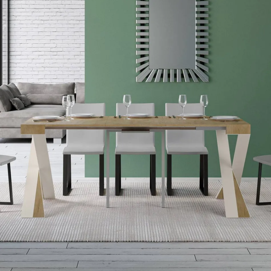 Moderní konzole rozšiřitelná na 300 cm s bílým rámem Made in Italy - Mirror Viadurini