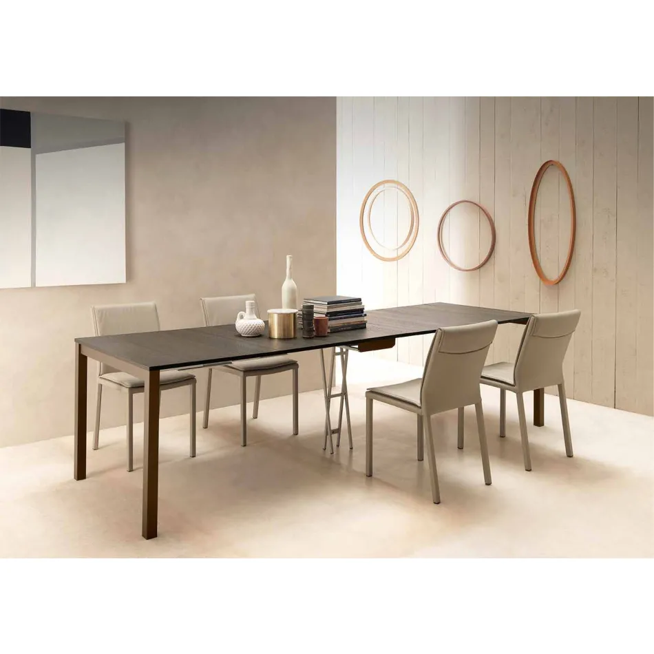 Rozšiřitelná moderní konzola z dubového dřeva a kovu vyrobená v Itálii - Nappo Viadurini