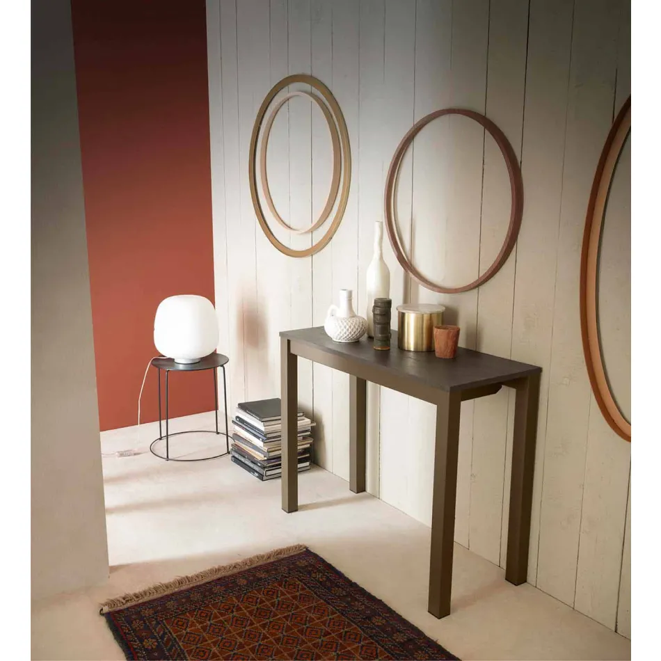 Rozšiřitelná moderní konzola z dubového dřeva a kovu vyrobená v Itálii - Nappo Viadurini