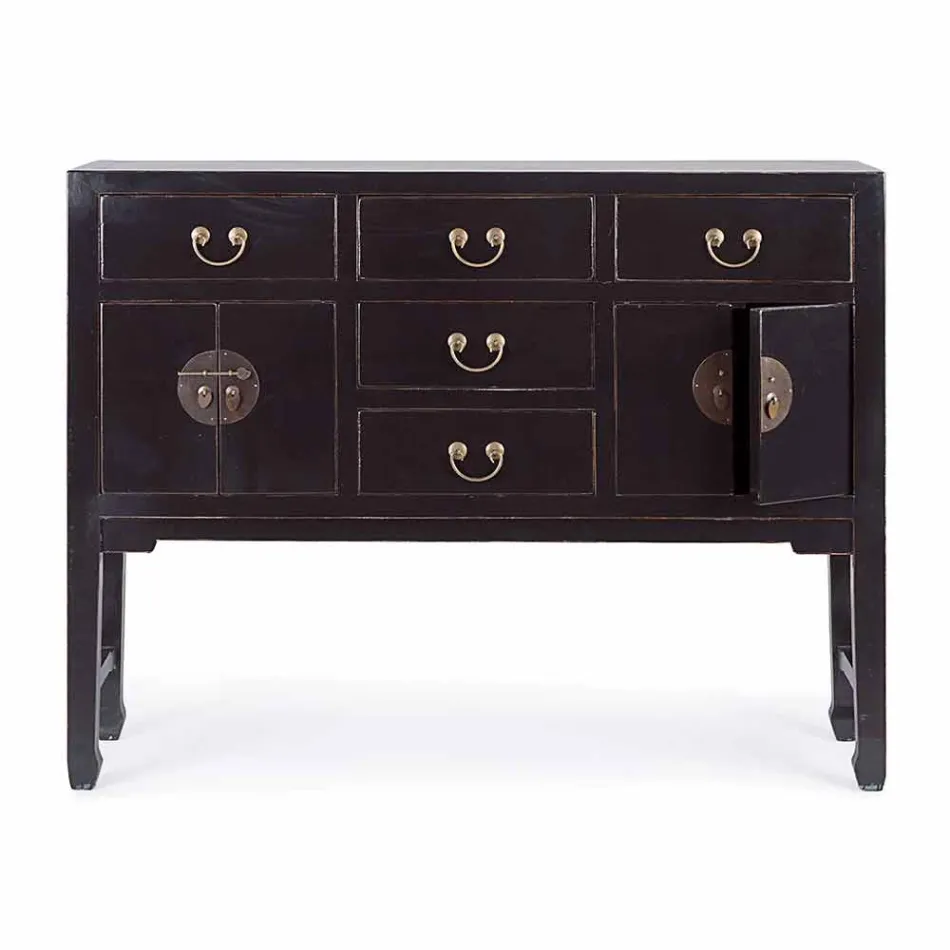 Konzole z černého jilmu ze dřeva Vintage Design, 5 zásuvek Homemotion - Sonten Viadurini