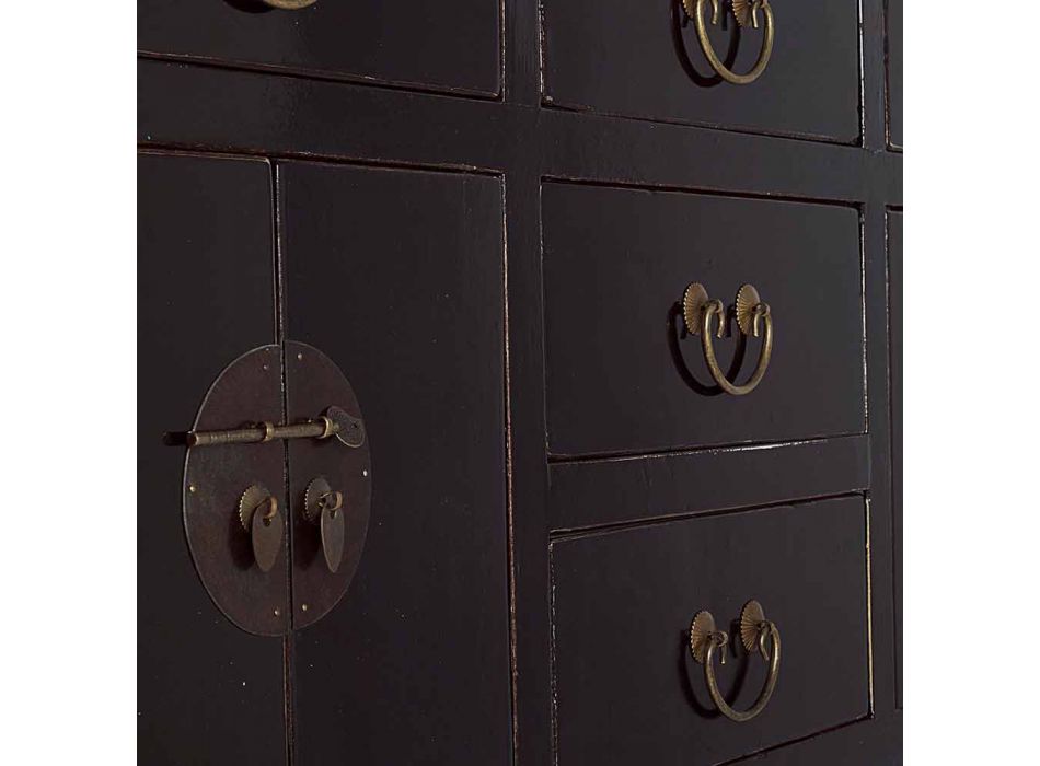 Konzole z černého jilmu ze dřeva Vintage Design, 5 zásuvek Homemotion - Sonten Viadurini