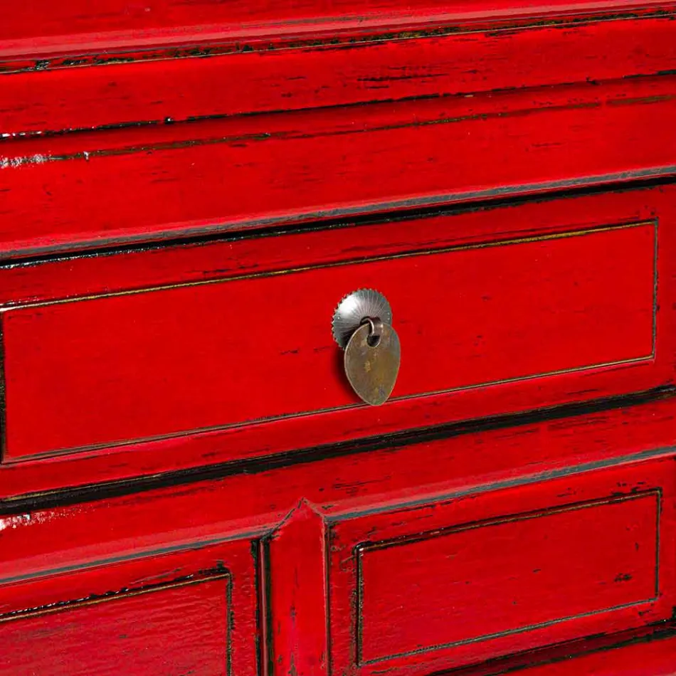 Červená konzole z jilmového dřeva se 3 zásuvkami Design Homemotion - Sonten Viadurini