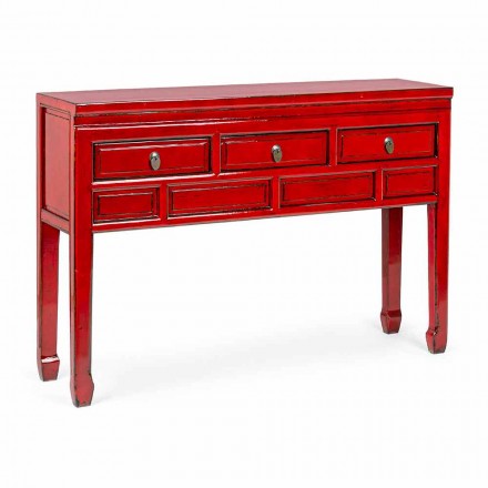 Červená konzole z jilmového dřeva se 3 zásuvkami Design Homemotion - Sonten Viadurini