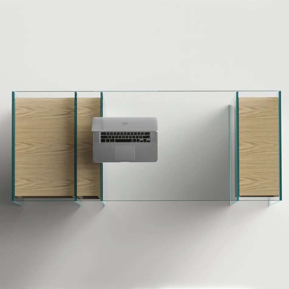 Konzolový stůl z extra čirého skla a dřeva Made in Italy - Damiano Viadurini