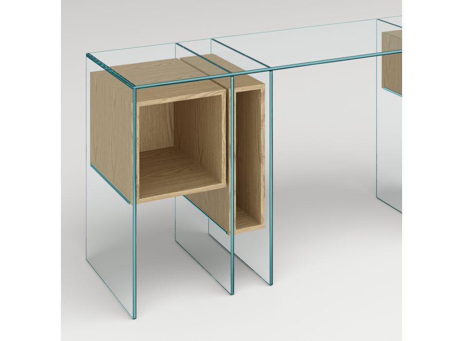 Konzolový stůl z extra čirého skla a dřeva Made in Italy - Damiano Viadurini
