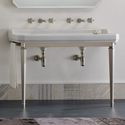 Koupelnová konzole L 135 cm s dvojitou miskou v keramice Vyrobeno v Itálii - Nausica Viadurini