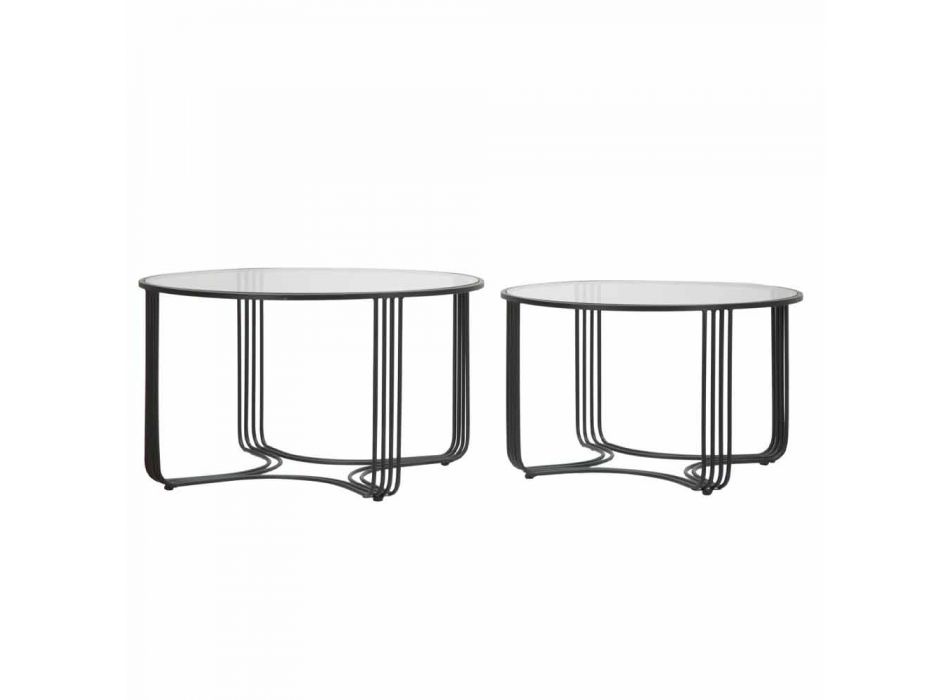 Dvojice moderních kulatých nízkých konferenčních stolků ze železa a skla - Mirna Viadurini